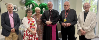 Chris Horsburgh, Chair, Paulette Stone, Manager, Jacquie Scott, former Chair, Archbishop Richard Moth, Fr Brian Reynolds, Chaplain, Fr John Deehan, former Chair