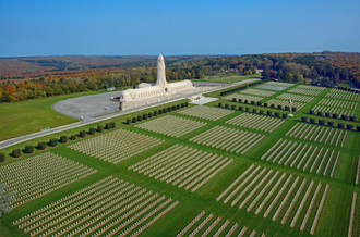 The Douaumont Ossuary (French: Ossuaire de Douaumont), aerial view, Inaugurated 7 August 1932, UNESCO World Heritage Site © Alamy