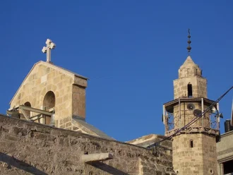 Greek Orthodox Church of Saint Porphyrius, before it was bombed. Wiki image by Rahimabaid