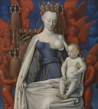 Mary and Child Surrounded by Seraphim and Cherubim by Jean Fouquet,1452-1458 © Royal Museum of Fine Arts,  Antwerp