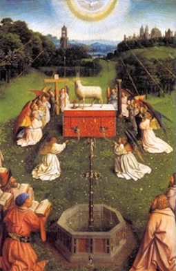 Jan van Eyck - Ghent Altarpiece - Adoration of the Lamb detail