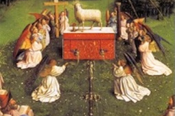 Jan van Eyck - Ghent Altarpiece - Adoration of the Lamb detail