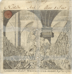 The invitation to King George III's Coronation, Depicting the coronation of King George III and Queen Charlotte on 22 September 1761, the oldest surviving invite in the British monarchy's history  © Royal Archives, Buckingham Palace