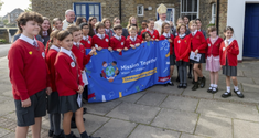 Young missionaries with Fr Philip Baptiste and Archbishop Richard Moth. © Westminster Diocese