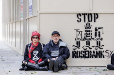 Sue Hampton and Rev James Grote with their 'Banksy' message - image Crispin Hughes